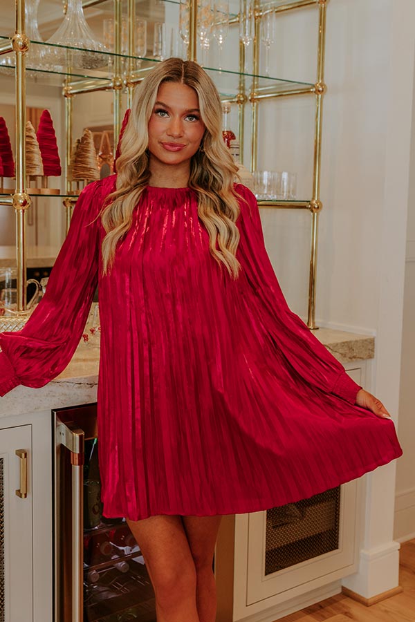 Toast To Fabulous Satin Pleated Mini Dress in Red S / Red Toast To Fabulous Satin Pleated Mini Dress in Red S / Red