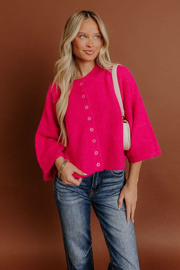 Uptown Chic Knit Cardigan in Hot Pink Image - 1