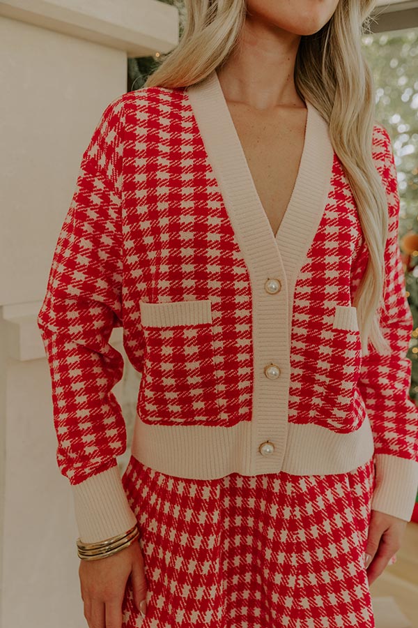 Holiday Chic Houndstooth Knit Cardigan Image - 5