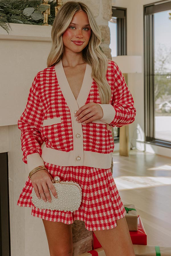 Holiday Chic Houndstooth Knit Cardigan