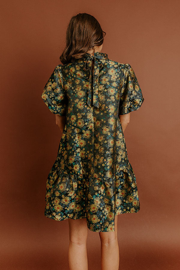 Moonlit Blooms Floral Jacquard Mini Dress L / Black Moonlit Blooms Floral Jacquard Mini Dress L / Black