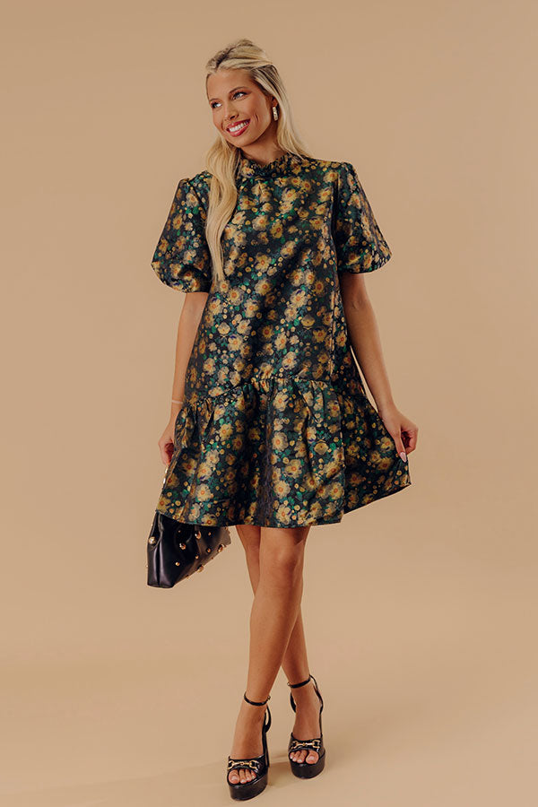 Moonlit Blooms Floral Jacquard Mini Dress Image - 1