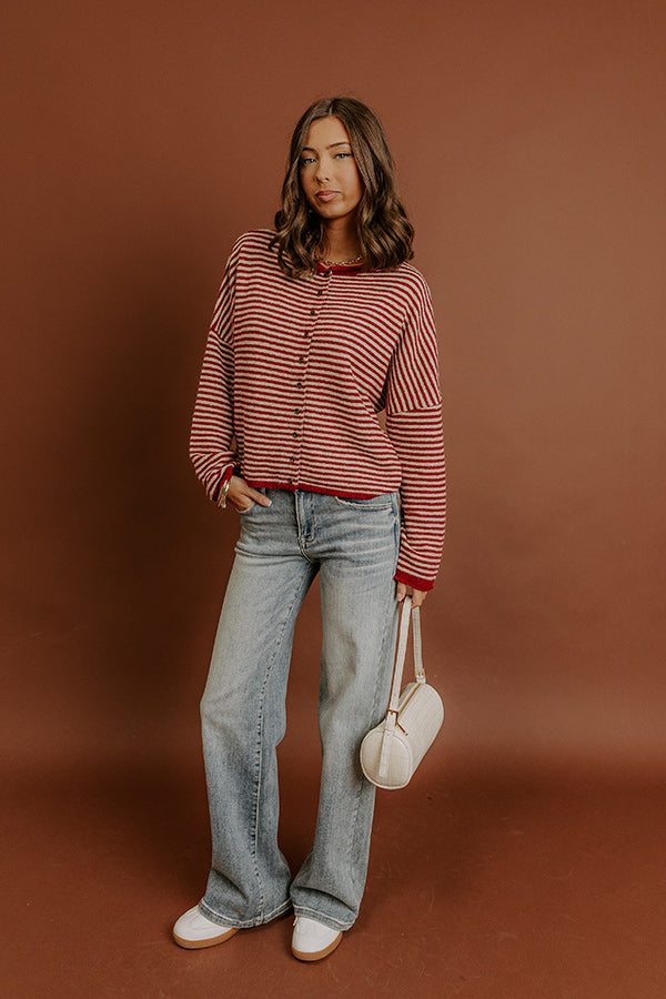 Sweet on You Stripe Knit Cardigan in Wine Image - 2