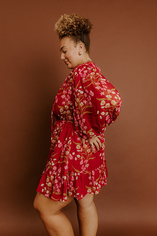Luxury Excursions Floral Mini Dress in Red Curves 2XL / Red Luxury Excursions Floral Mini Dress in Red Curves 2XL / Red