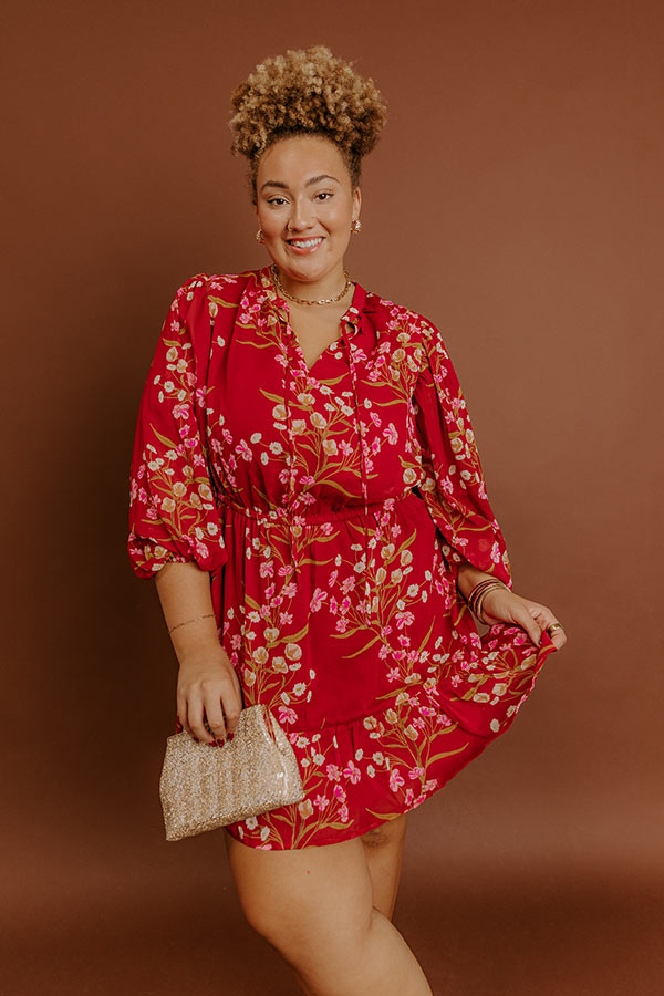Luxury Excursions Floral Mini Dress in Red Curves 2XL / Red Luxury Excursions Floral Mini Dress in Red Curves 2XL / Red
