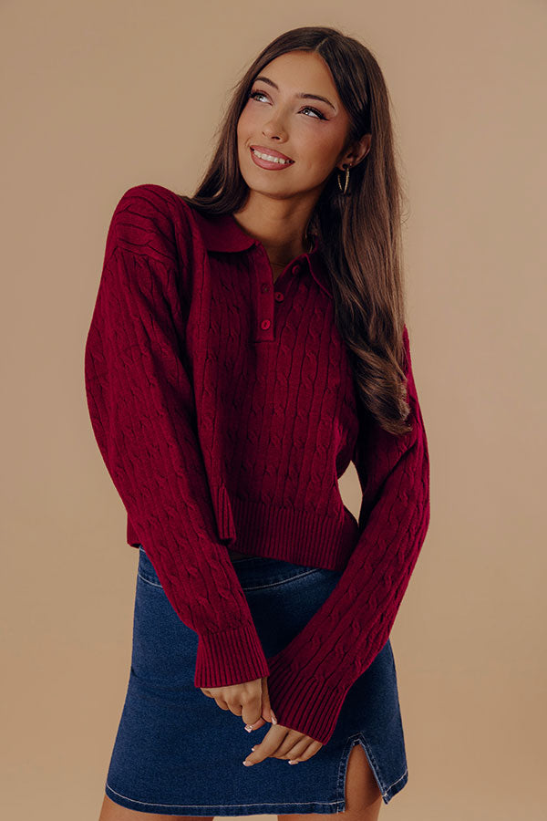 The Storyline Cable Knit Sweater Top in Wine Image - 1