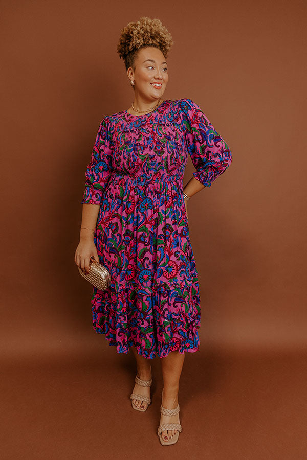 Vineyard Escape Smocked Floral Midi Dress Curves Image - 3