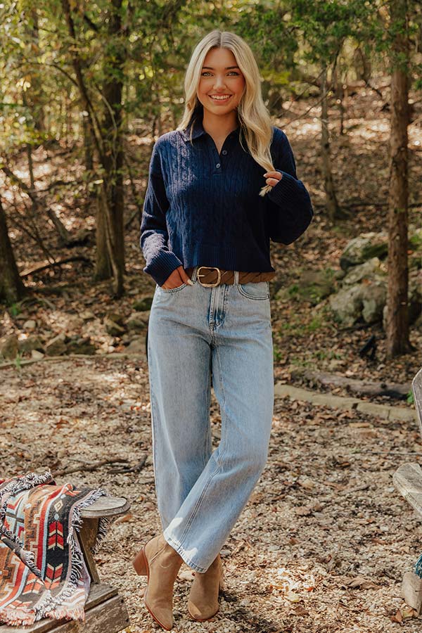 The Storyline Cable Knit Sweater Top in Navy Image - 2