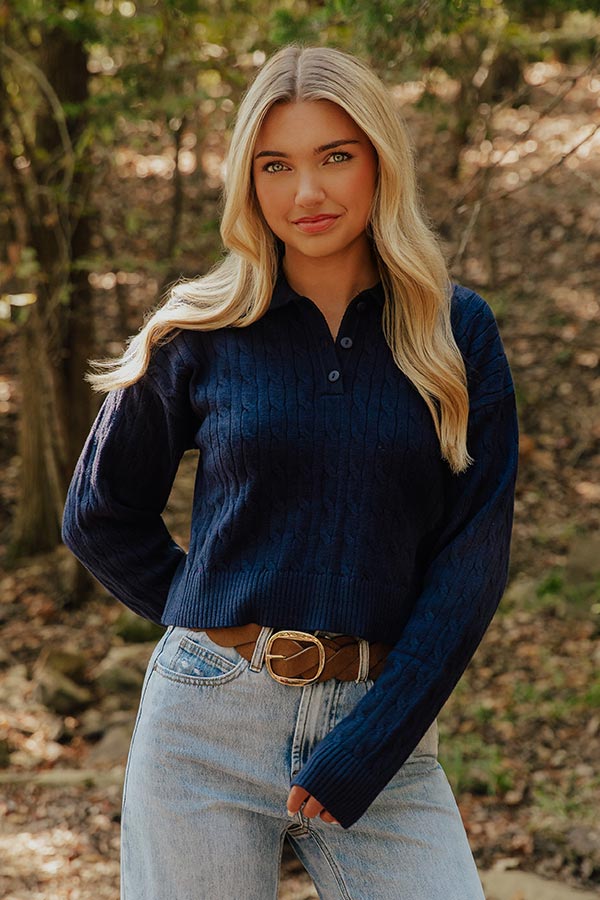 The Storyline Cable Knit Sweater Top in Navy Image - 1