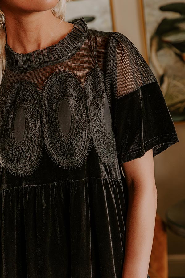 Delicate Daze Velvet Mini Dress in Black Image - 2
