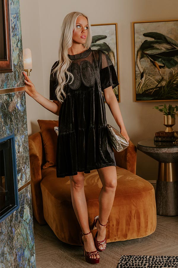 Delicate Daze Velvet Mini Dress in Black Image - 1