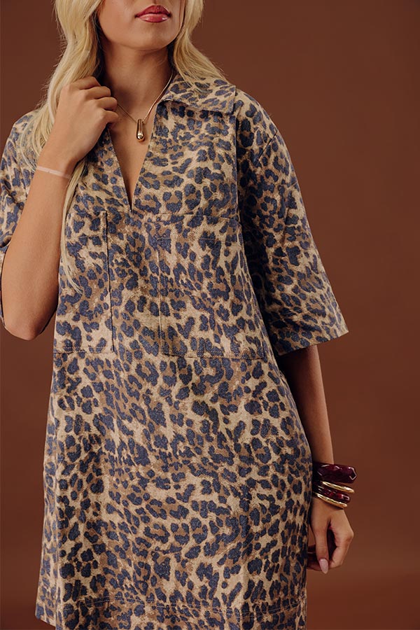 Metropolitan Mood Denim Leopard Mini Dress Image - 2