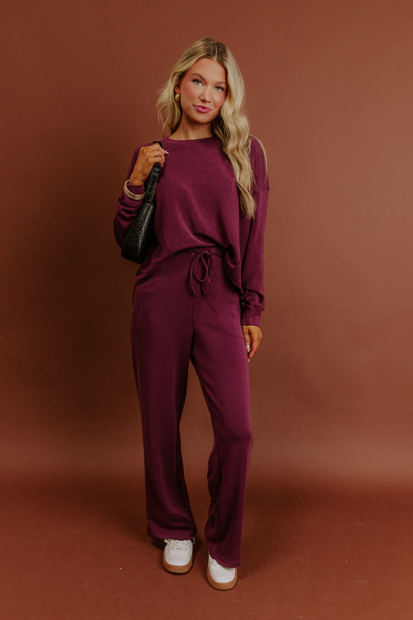 Cozy Cues High Waist Scuba Wide Leg Pants in Plum
