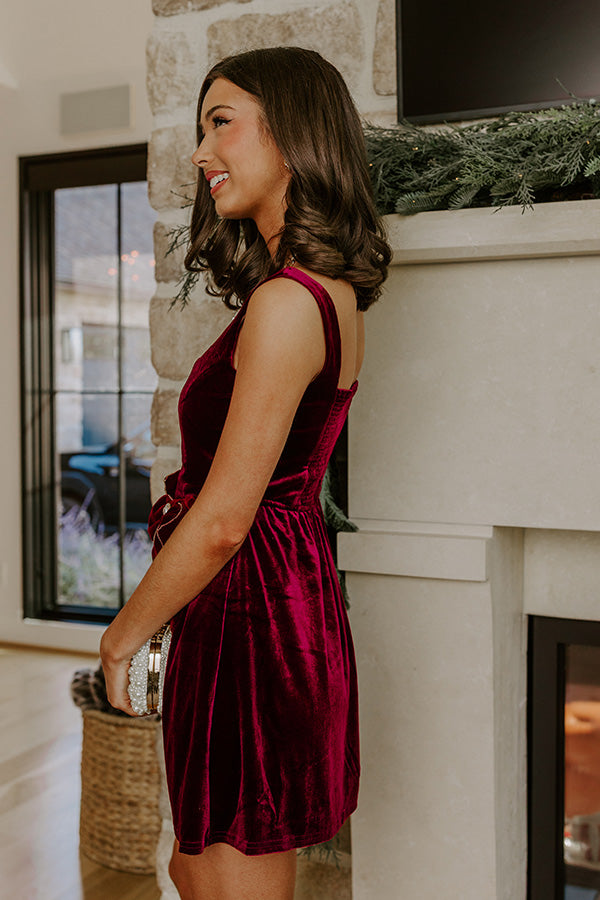 velvet mini dress Maroon Velvet Contrast Strap Short Dress