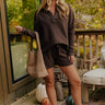 Cozy Cues Midrise Fleece Shorts in Chestnut Image - 1