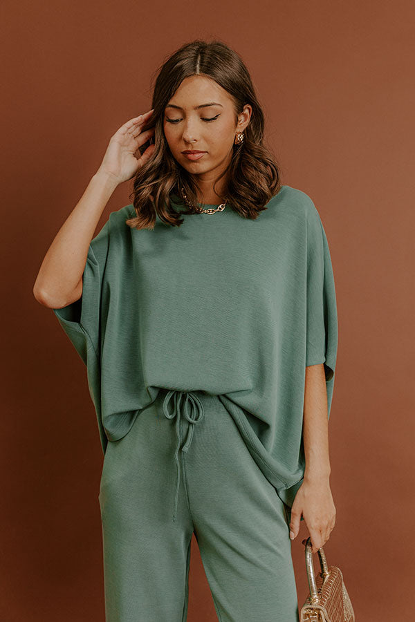 Cozy Cues Oversized Scuba Tee in Light Hunter Green
