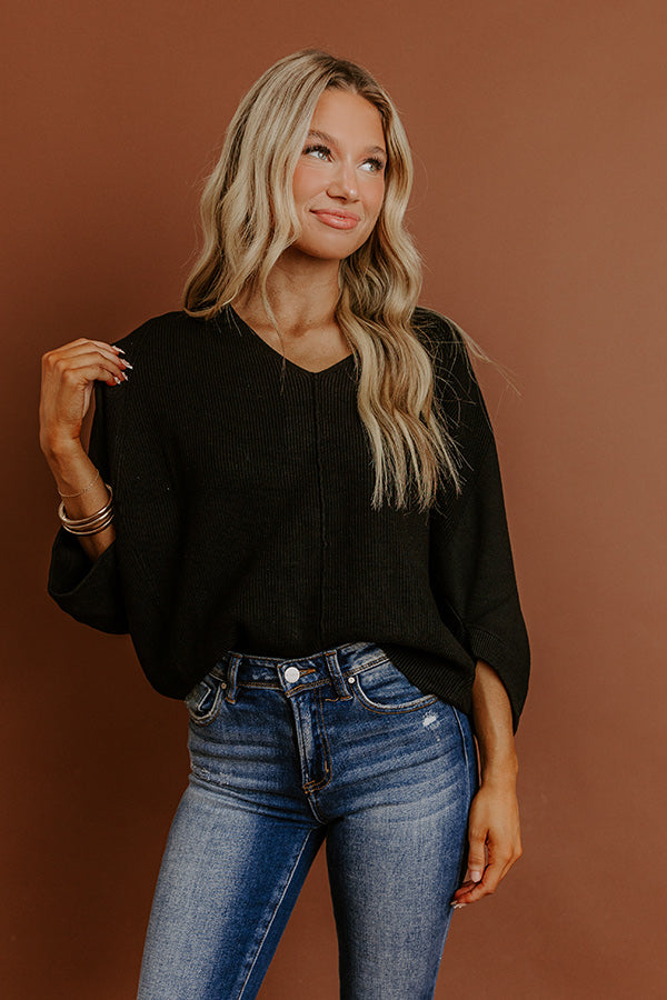 Bistro Vibes Knit Dolman Top in Black