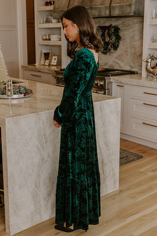 Champagne Toast Floral Velvet Maxi Dress in Emerald S / Emerald Champagne Toast Floral Velvet Maxi Dress in Emerald S / Emerald