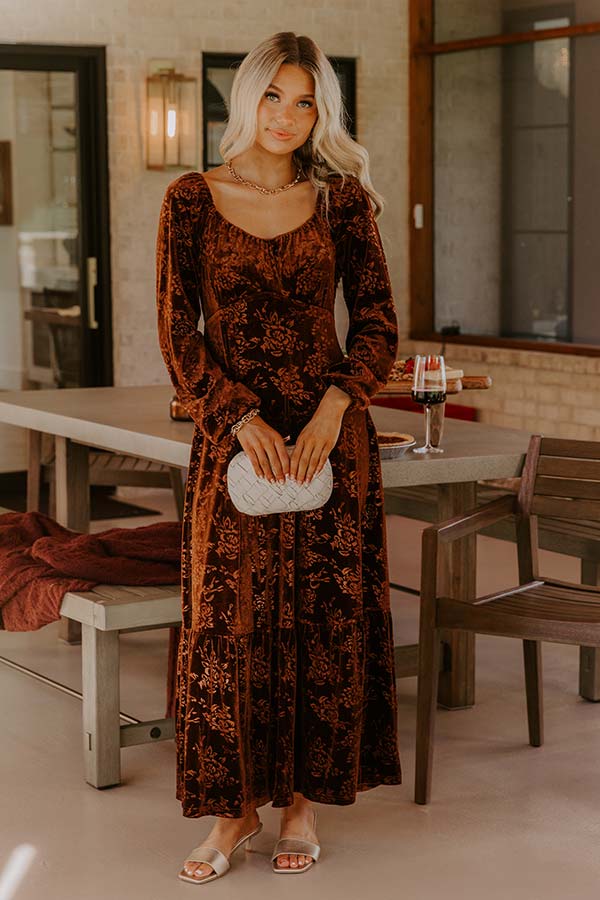 Champagne Toast Floral Velvet Maxi Dress in Chocolate Image - 3