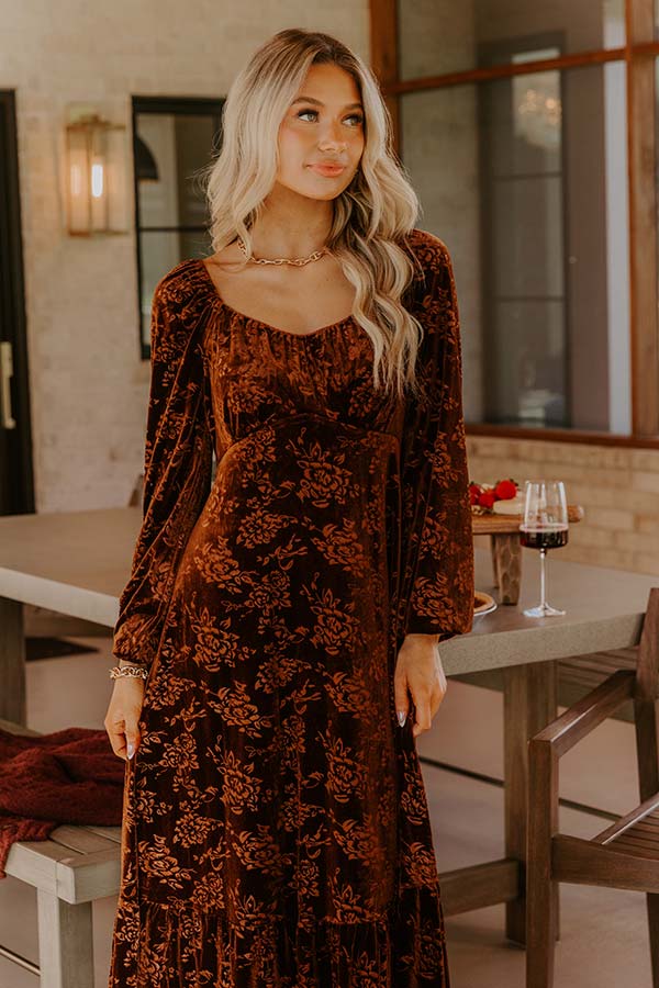 Champagne Toast Floral Velvet Maxi Dress in Chocolate Image - 4