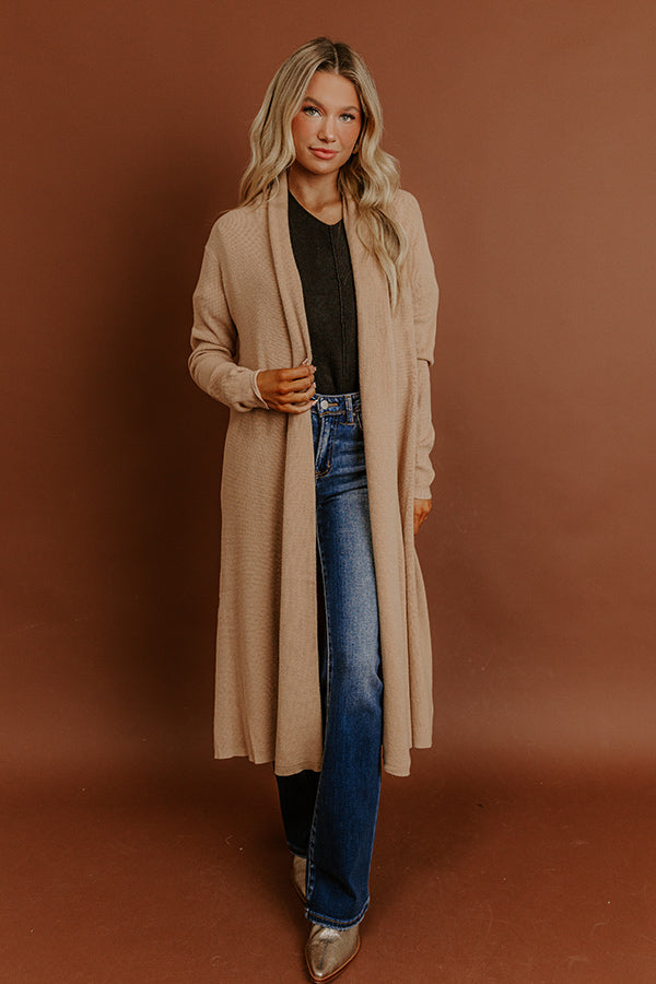 Cappuccino Sippin Waffle Knit Duster Cardigan in Iced Latte Image - 3