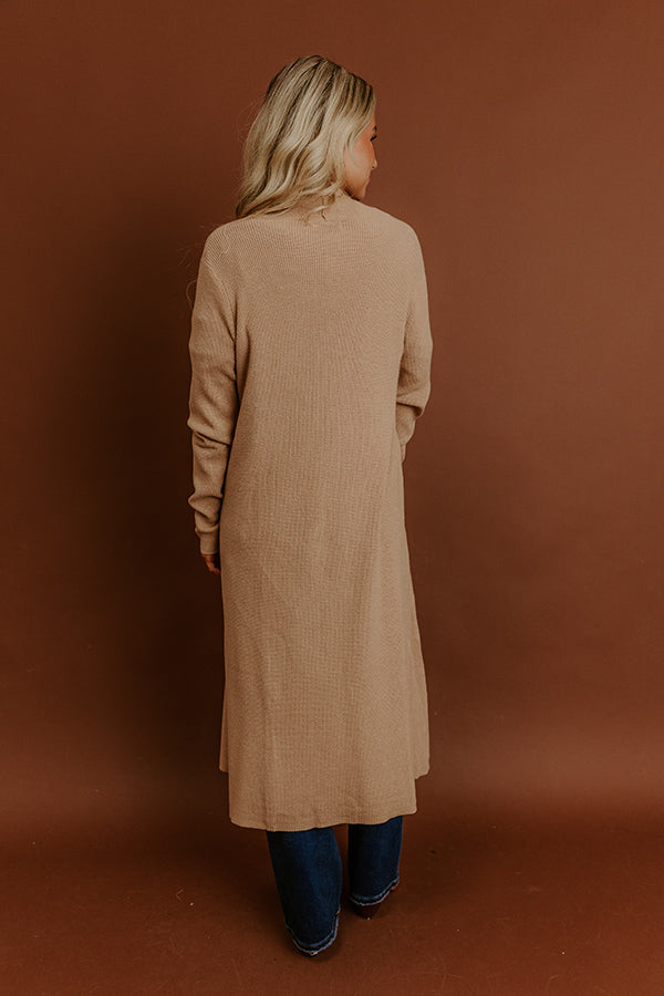 Cappuccino Sippin Waffle Knit Duster Cardigan in Iced Latte Image - 5