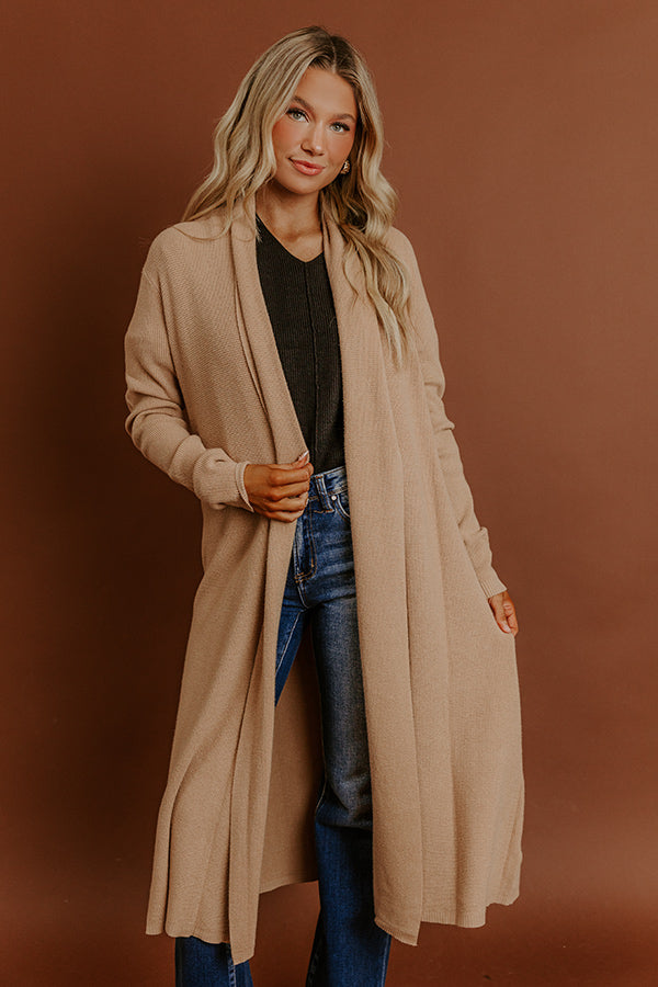 Cappuccino Sippin Waffle Knit Duster Cardigan in Iced Latte Image - 4