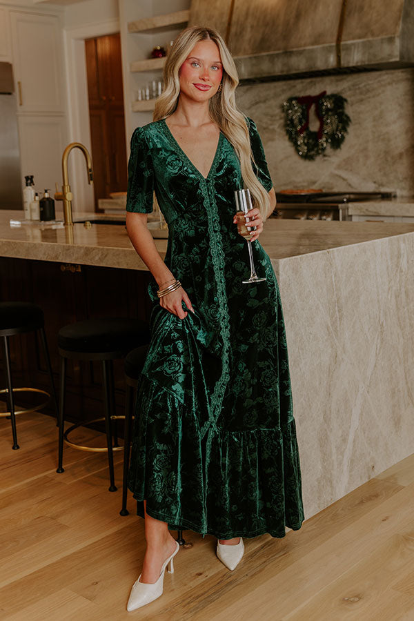 Heartfelt Elegance Floral Velvet Maxi Dress Image - 3