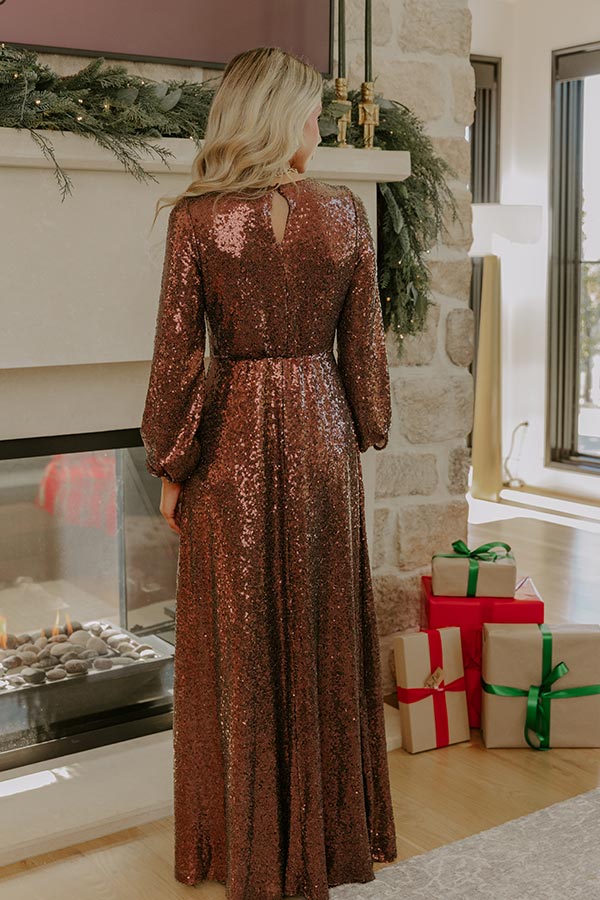 Oh So Alluring Sequin Maxi Dress M / chestnut