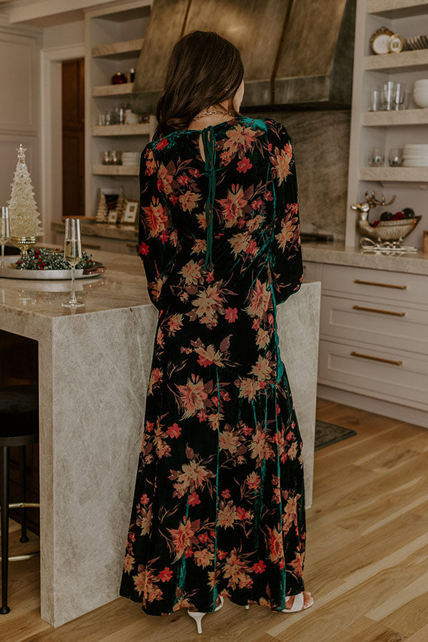 Poised Romance Floral Velvet Burnout Maxi Dress in Forest S / Forest Poised Romance Floral Velvet Burnout Maxi Dress in Forest S / Forest