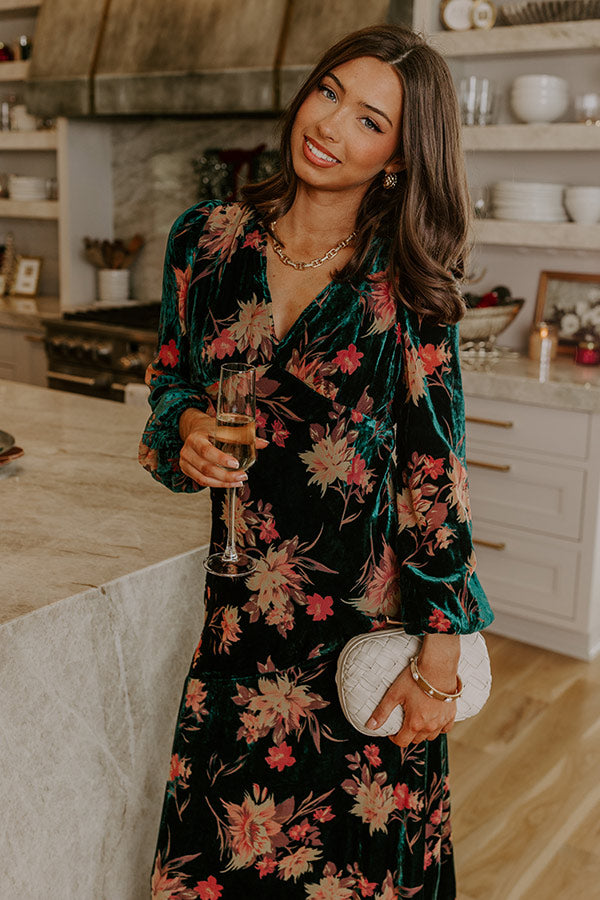 Poised Romance Floral Velvet Burnout Maxi Dress in Forest S / Forest Poised Romance Floral Velvet Burnout Maxi Dress in Forest S / Forest