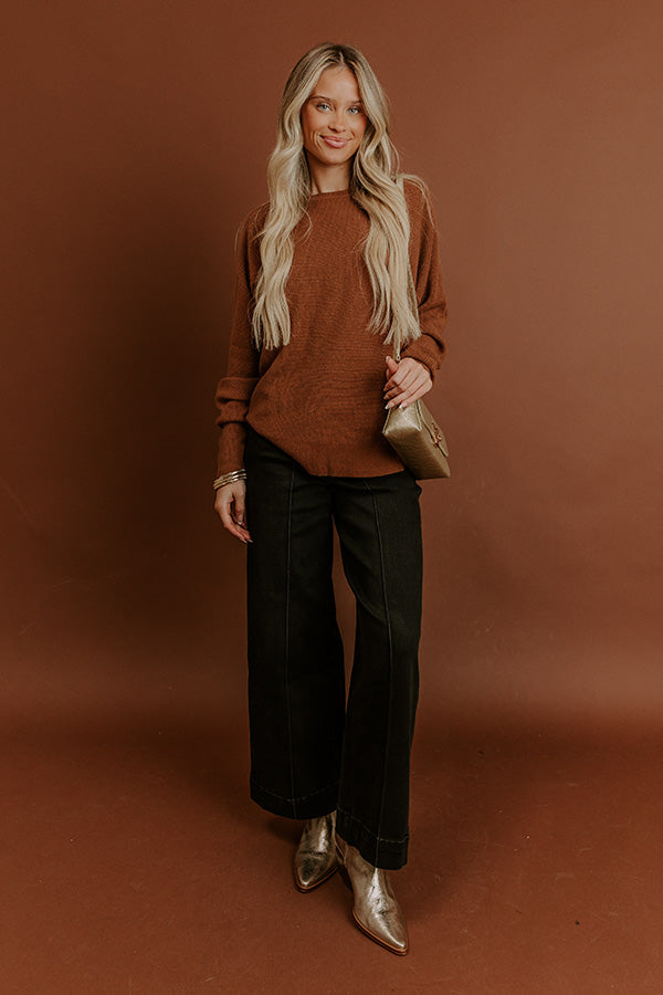 Cozy Vibes Waffle Knit Top in Chocolate Image - 2