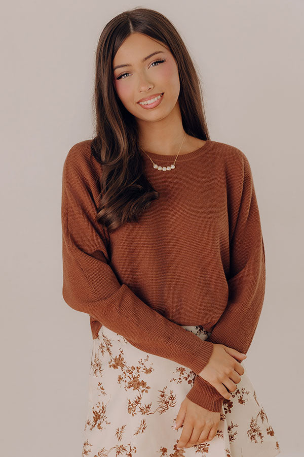 Cozy Vibes Waffle Knit Top in Chocolate Image - 3