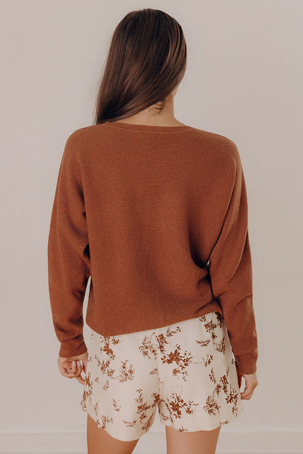 Cozy Vibes Waffle Knit Top in Chocolate Image - 5