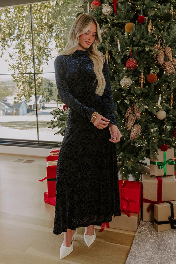 Moonlit Dance Velvet Burnout Midi Dress L / navy