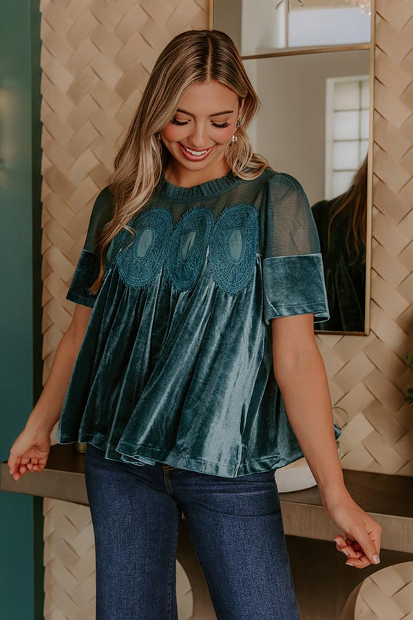 Delicate Daze Velvet Top in Teal Image - 1