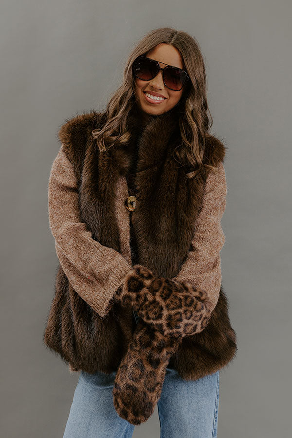 Midnight In France Faux Fur Vest in Chestnut