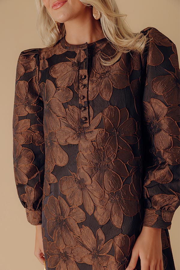 Timeless Treasures Floral Jacquard Mini Dress in Chocolate Image - 2