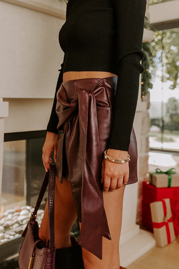 The Amelia High Waist Faux Leather Skort in Windsor Wine Image - 5