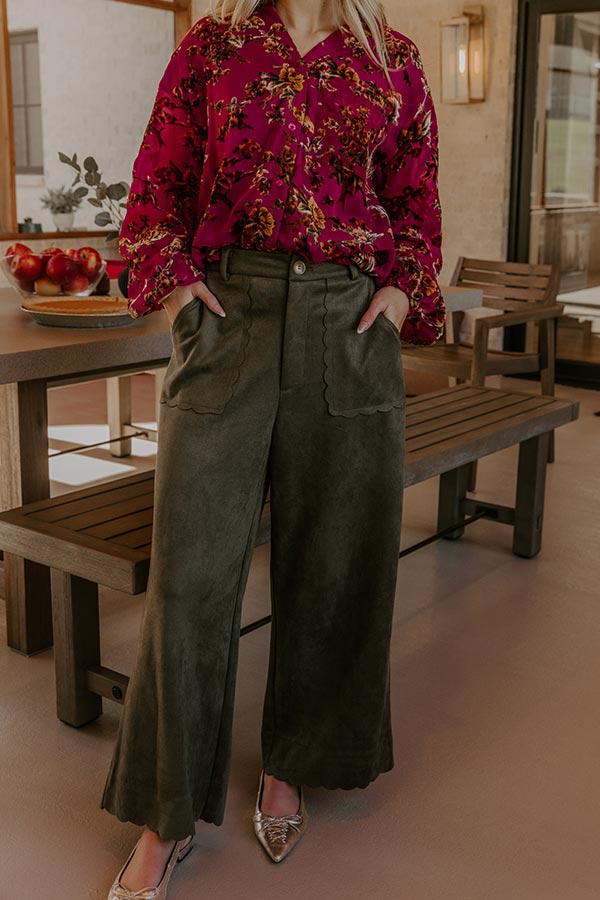 The Karissa High Waist Faux Suede Pants in Olive – Impressions Online ...