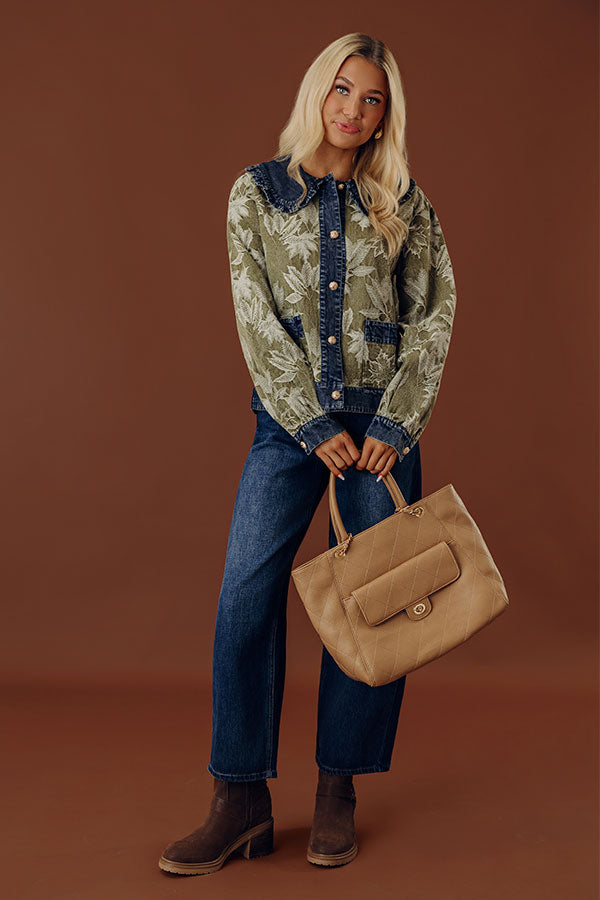Central Park Leaves Jacquard Denim Jacket in Olive Image - 1