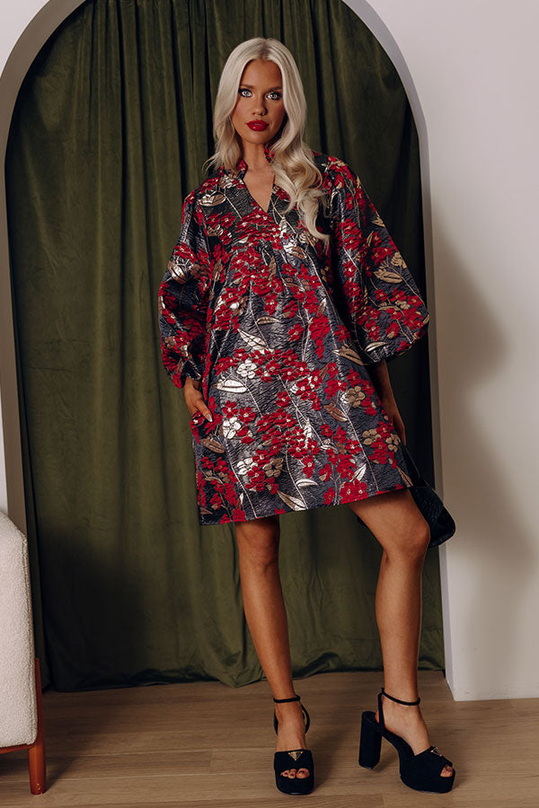 Polished And Poised Floral Jacquard Mini Dress in Black Image - 1