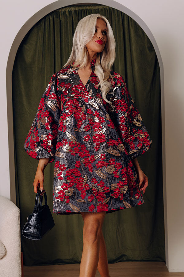 Polished And Poised Floral Jacquard Mini Dress in Black Image - 2