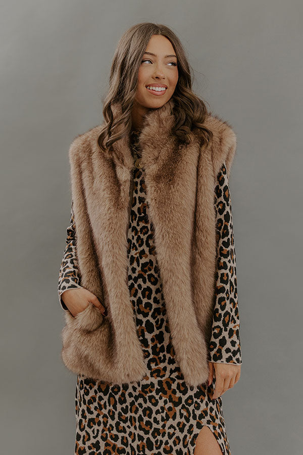 Midnight In France Faux Fur Vest in Mocha