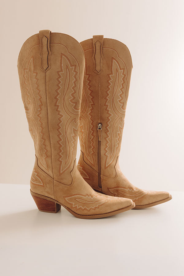 The Tess Faux Suede Cowboy Boot in Iced Latte