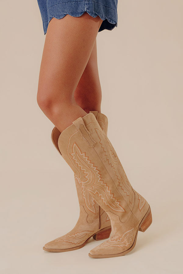 The Tess Faux Suede Cowboy Boot in Iced Latte Image - 1