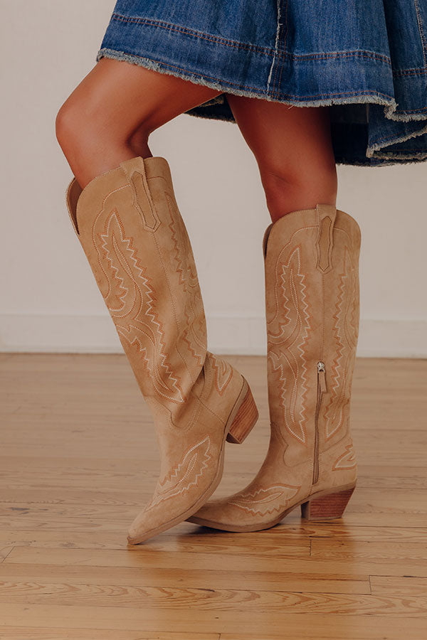 The Tess Faux Suede Cowboy Boot in Iced Latte
