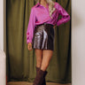 The Jessica Faux Leather Mini Skirt in Dark Chocolate Image - 1