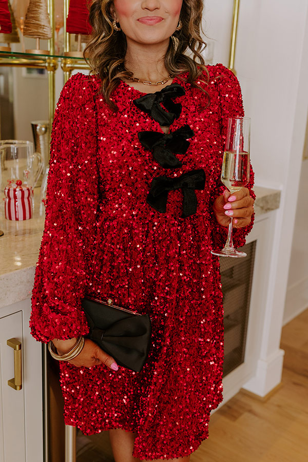 sparkle darling bow sequin mini dress Dazzling Sequin Square Neck Bow Mini Dress