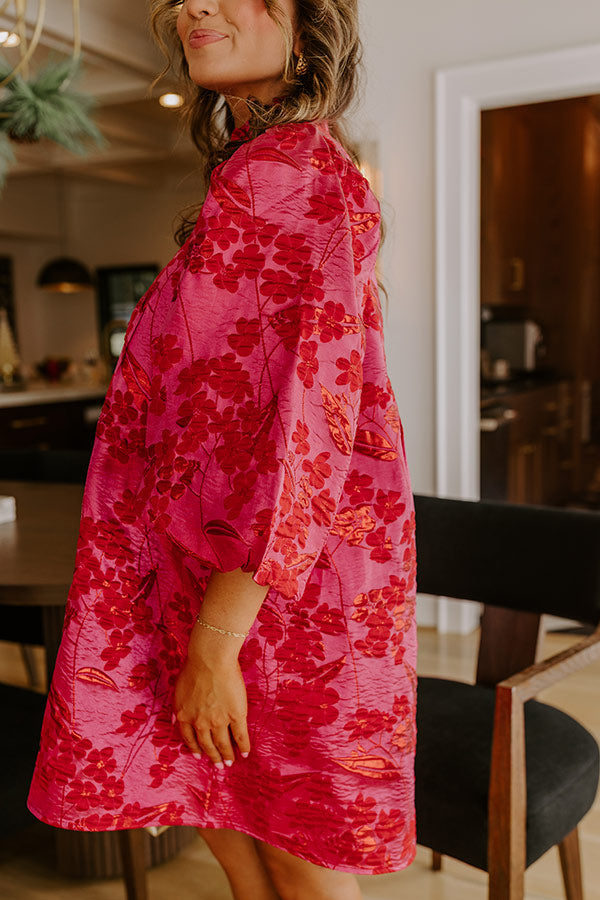 Polished And Poised Floral Jacquard Mini Dress in Hot Pink Polished And Poised Floral Jacquard Mini Dress in Hot Pink